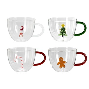 Vaso de vidrio con diseño navideño y asa de color. 14CM de altura, 11CM de diámetro - Product Image 1