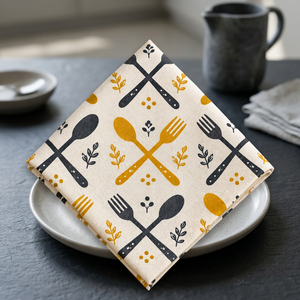 Serviette en coton imprimé de qualité supérieure avec motif cuillère et fourchette croisées – Serviette de table moderne pour cuisine, restaurant, hôtel et maison - Product Image 3