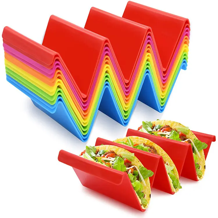 Juego de soportes para tacos de PP coloridos, platos grandes para bandejas de tacos con capacidad para 3 o 2 tacos cada uno