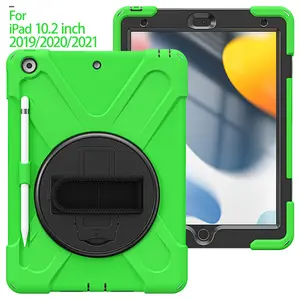 Heavy Duty Rugged Kids Silicone Bumper Shoulder Hand Strap Tablet Case For IPad 10.2 7th 8th 9th Universal Rotate Stand Cover