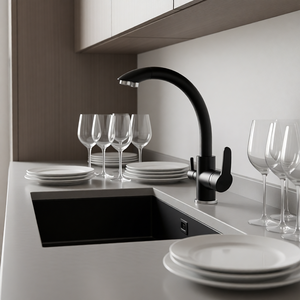 ก๊อกน้ำหรูหรา ปราศจากสารตะกั่ว สแตนเลส 304 แบบสามทาง น้ำร้อน น้ำเย็น น้ำกรอง สำหรับอ่างล้างจานในครัว แบบรูเดียว - Product Image 1