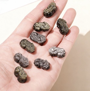 Pierre de sculpture semi-finie en <span class=keywords><strong>obsidienne</strong></span> or et argent Pi Xiu de 21 mm avec trou traversant pour bracelet DIY - Product Image 1