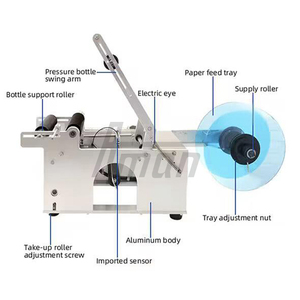 Machine d'étiquetage semi-automatique pour bouteilles rondes, canettes, matériaux métalliques/verre/plastique, utilisation pour les boissons, les aliments, les produits chimiques, facile à utiliser - Product Image 5
