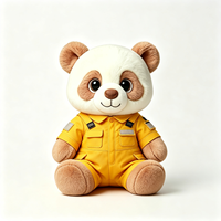 Peluche Panda Personnalisée Mignonne, Douce, Blanche et Marron, Poupée en Peluche Portant une Combinaison Jaune, Mascotte Panda en Peluche
