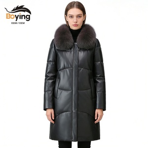 Veste longue en peau de mouton pour femme Boying avec garnissage en duvet de canard blanc, col en fourrure de renard, vêtements <span class=keywords><strong>d</strong></span>'extérieur chauds <span class=keywords><strong>d</strong></span>'hiver, teinture, ODM / OEM - Product Image 1