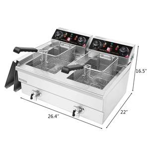 Double friteuse commerciale en acier inoxydable, machine à frire de cuisine de comptoir avec contrôle de la température, beignets de frites - Product Image 2