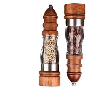Moulins à sel et à poivre manuels en bois Réglable Cuisine Barbecue Dispositifs de broyage d'épices Différents niveaux de finesse - Product Image 1