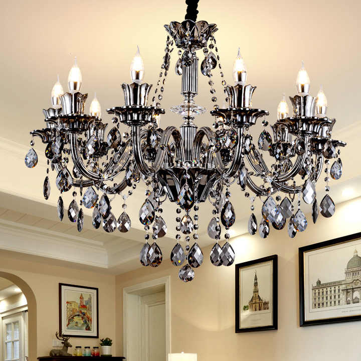 Factory Modern Smoke Gray Crystal Chandelier Luxury Pendant Lamps for