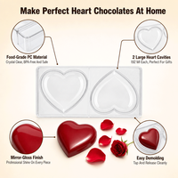 Moule à chocolat en polycarbonate en forme de cœur, 2 cavités, grande taille, qualité alimentaire, démoulage facile, pour bonbons DIY, 192 ml, pour la Saint-Valentin, pâtisserie, gâteau
