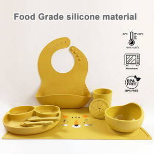 Juego de Utensilios de Silicona para Bebés de Primera Etapa, Libres de BPA, Antideslizantes, con Mantel Individual de Animales, Vaso para Refrigerios, Babero Ajustable, Plato No Tóxico - Product Image 1
