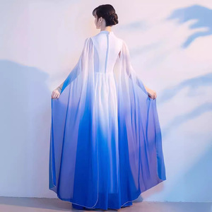 Women's Blue Gradient Classical Dance Dress With 3D Embroidery Stage Performance Wear - Product Image 4