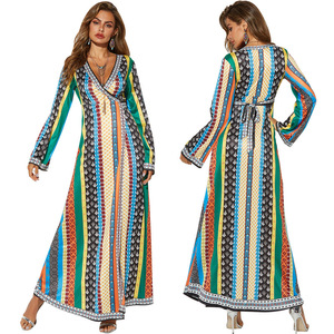 2020 Vestido de manga larga con cuello en V para mujer MAXI bohemio de talla grande Guangzhou Factory - Product Image 6