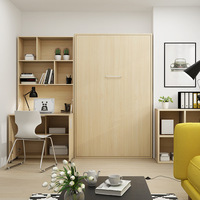 Lit Murphy pliable intégré de taille standard Jutian, moderne et peu encombrant, avec cadre en bois, panneaux en contreplaqué d'acier, rangement mural et armoire