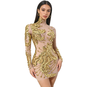 Wholesale Long Sleeve Plus Size Club Dresses Natural Waistline, Satin  Fabric