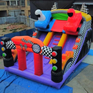 Toboggan gonflable à double voie sur le thème des voitures de course, feux de circulation, matériau PVC, capacité 500 kg, parc d'attractions extérieur, enfants, respectueux de l'environnement - Product Image 5