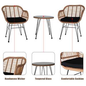 เก้าอี้หวายสไตล์บิสโทรจากฝรั่งเศสเก้าอี้สวนกลางแจ้งเก้าอี้พักผ่อนระเบียงเก้าอี้สามชิ้นสวีท<span class=keywords><strong>โรงแรม</strong></span>วิลล่า - Product Image 5