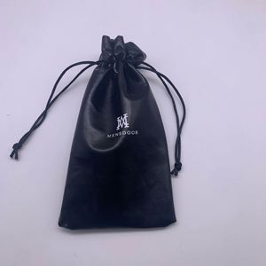Best Selling Custom Velvet PU Leather <b>Drawstring</b> Headphone <b>Pouch</b> Dust Bag for Jewelry with Screen Printing for Gifts - Product Image 2