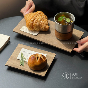 ถาดไม้เนื้อแข็งทรงสี่เหลี่ยมลายไม้ตรง ที่วางเครื่องดื่มกาแฟ ฉนวนกันความร้อน จานเสิร์ฟขนมหวาน สไตล์เรโทร สำหรับผู้ใหญ่ - Product Image 2