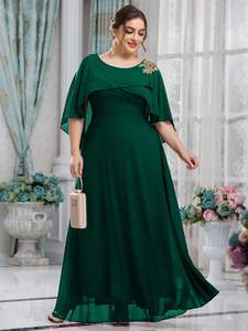 Plus High-end textuur damesjurk met slanke taille, borduurwerk, capmouwen, ronde hals, chiffon, elegante bruidsmeisjesjurk voor een bruiloft. - Product Image 3