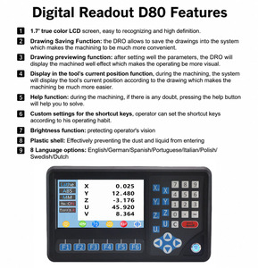 Ditron D80 Pantalla Digital LCD de <span class=keywords><strong>5</strong></span> Ejes con Escala Magnética DMA IP67 de 1um/5um para Torno Fresadora RPM OEM 15W - Product Image 6