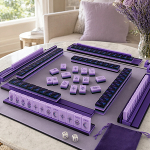 Ensemble de Mahjong en Acrylique Violet Lilas Esthétique Personnalisé, Tuiles de Jeu Haut de Gamme Gravées Motifs Botaniques avec Boîte de Rangement - Product Image 6