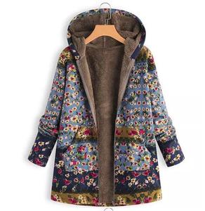 Hiver Nouveau produit Vêtements pour femmes en impression de fleurs Pull à capuche Veste chaude femmes longs manteaux - Product Image 6