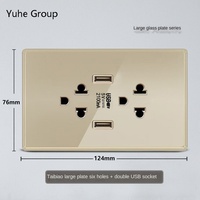 Grande prise murale tactile en verre avec USB-C à charge rapide, norme thaïlandaise et américaine, 220V 16A, indice IP20, design moderne et durable