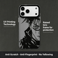 Coque antichoc en TPU style bande dessinée noire avec portrait de personnage d'anime, motif lignes, pour iPhone 17 16 15 14 13 Pro Max