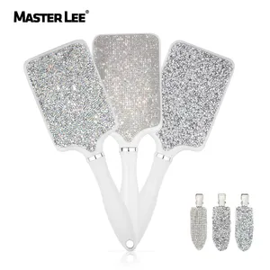 Luxury Diamond Crystal Bling Brush Paddle Brush White Color Detangling Hair Brush With Clips