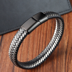 <span class=keywords><strong>Bracelet</strong></span> en cuir véritable punk avec fermoir magnétique en acier inoxydable, <span class=keywords><strong>bracelet</strong></span> en cuir <span class=keywords><strong>fin</strong></span> noir pour <span class=keywords><strong>homme</strong></span>, bijoux - Product Image 1