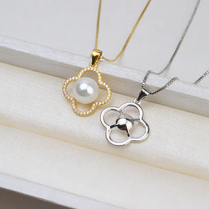 Pendentif en argent S925 Wenchi, motif herbe porte-bonheur, pour femme, avec perle 9-10 mm et support en cire d'abeille, accessoire de bijouterie DIY tendance - Product Image 2