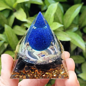 Crystal Pebble Pyramid Resin Epoxy Craft Desktop Ornament Aquarium Decoration Blue Gold Sphere Obsidian <b>Gift</b> - Product Image 1