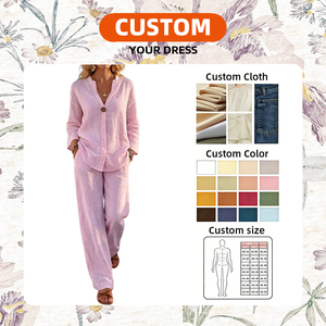 Ensemble Lounge en Lin Camel OEM Personnalisé pour <span class=keywords><strong>Femme</strong></span> – Haut Boutonné Col V et Pantalon Large Coupe Décontractée <span class=keywords><strong>Chic</strong></span> Minimaliste – Ensemble 2 Pièces pour <span class=keywords><strong>Femme</strong></span> - Product Image 3