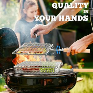 1 panier de cuisson à roulettes peu profond et 1 profond, accessoires de grillade, ustensiles de cuisson pour fumoir, pour barbecue, camping en plein air, emballage pour vente par correspondance - Product Image 3