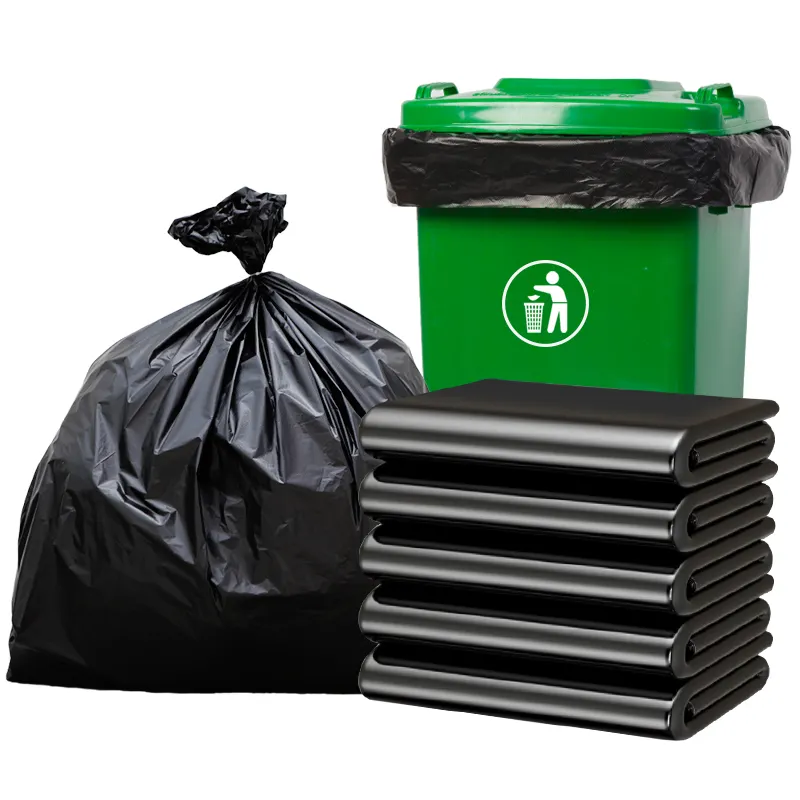 Bán buôn tùy chỉnh HDPE Đen kích thước lớn Thùng rác Thùng rác có thể lót túi trong cuộn, 100x120cm, độ dày 30um túi rác cho ngoài trời