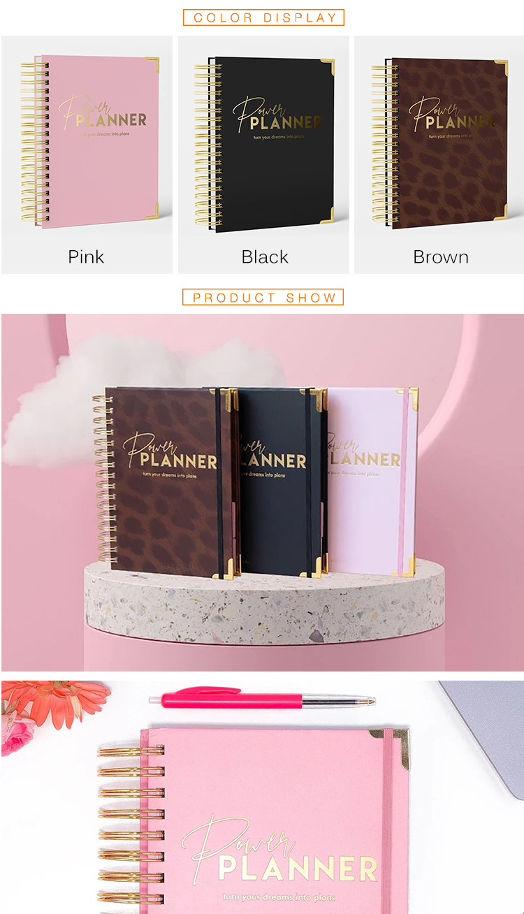 Custom Logo Pink Spiral Weekly Mo<i></i>nthly Goal Dairy Event Journal Planner Agenda Notebook For Girl