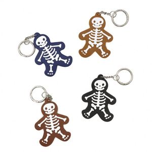 Porte-clés lumineux squelette d'Halloween au design créatif et moderne, en cuir PU, sérigraphié, durable, de haute qualité, promotionnel - Product Image 1