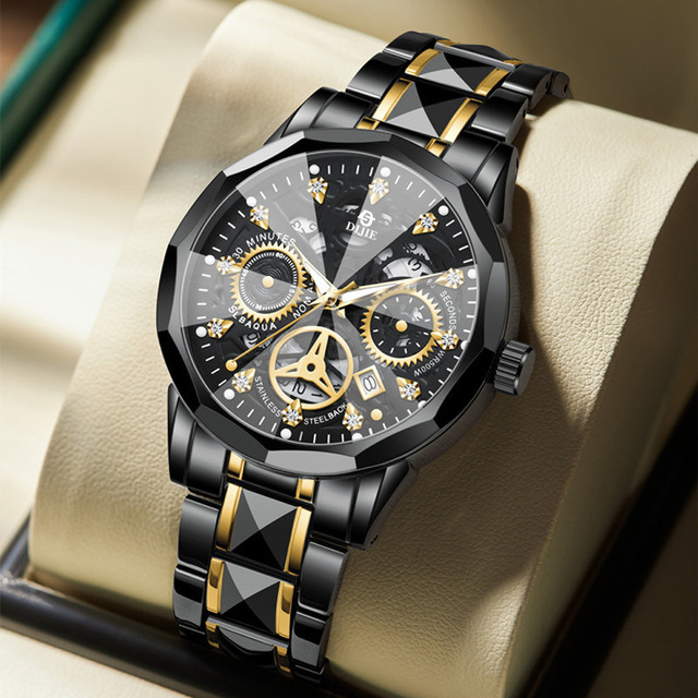 Men's Quartz Watch 40mm Alloy Case Stainless Steel Band Luminous Pointer Dial Fashion Hollow-Out Design 9mm 30m Water Resistant
