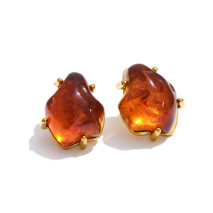 JINYOU 223 Orecchini a Perno con Resina Ambrata Irregolare in Acciaio Inossidabile Placcato Oro, <span class=keywords><strong>Gioielli</strong></span> da Regalo - Product Image 1