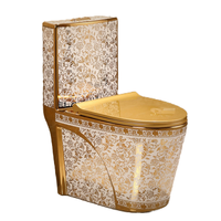 WC monobloc en céramique doré sur mesure, allongé, à double chasse, style moderne, avec couvercle en PP électroplaqué