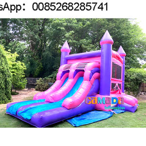 Château gonflable en PVC avec toboggan et piscine, porte à passage et filet, pour fêtes - Product Image 1