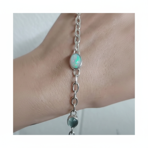 Cadena de Rosario de Plata de Ley 925, piedra lunar arcoíris Natural, cadena de eslabones de 18mm, colgantes de cristal para el Día del Padre y La Madre - Product Image 1