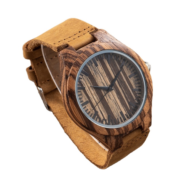 TJW Men's 100% Zebrawood  Quartz Watch with Pointer Dial Display 45mm Business & Fashion Style Wooden Watch