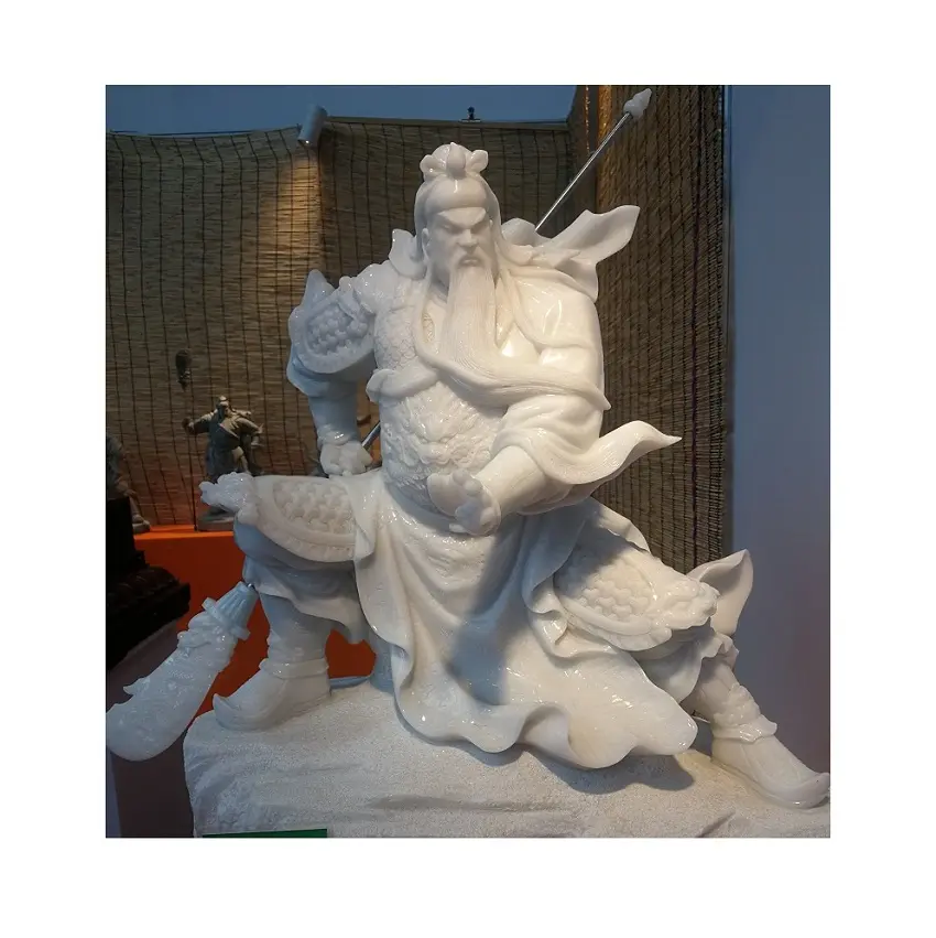 Mármol Blanco pulido chino Guangong Buda, estatua Kwan Kong, escultura estatua Guan Yu