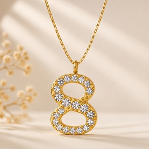 Collar con colgante de circonita de acero inoxidable yunnique, diseño geométrico con engaste pavé de 18 quilates para mujer, cadena de clavícula, regalo informal - Product Image 3