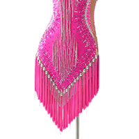 Robe de concours de danse latine professionnelle rose à franges LD001 pour femmes, avec strass, pour salsa, cha-cha, tango, danse de salon, costume personnalisé