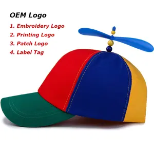 Embroidery Logo New arrival Novelties gift colored 100% cotton party holiday propeller hats have stock