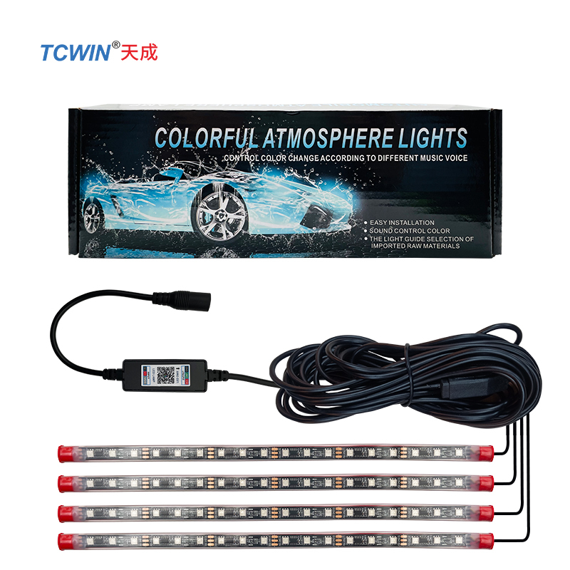 Tcwin Ambient Led Light Car Universal Decoration 4Pcs USB Wireless Remote Music Control Multiple Modes Music Sync