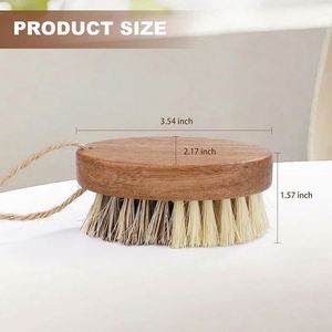 Brosse de cuisine ovale en bois de rose écologique avec poils en sisal et en fibres de palmier pour le nettoyage des fruits et légumes - Product Image 3