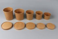 Conteneur alimentaire jetable en papier imprimé personnalisé de 12 oz, gobelet en papier kraft, gobelet à salade, à soupe, à crème glacée avec couvercle
